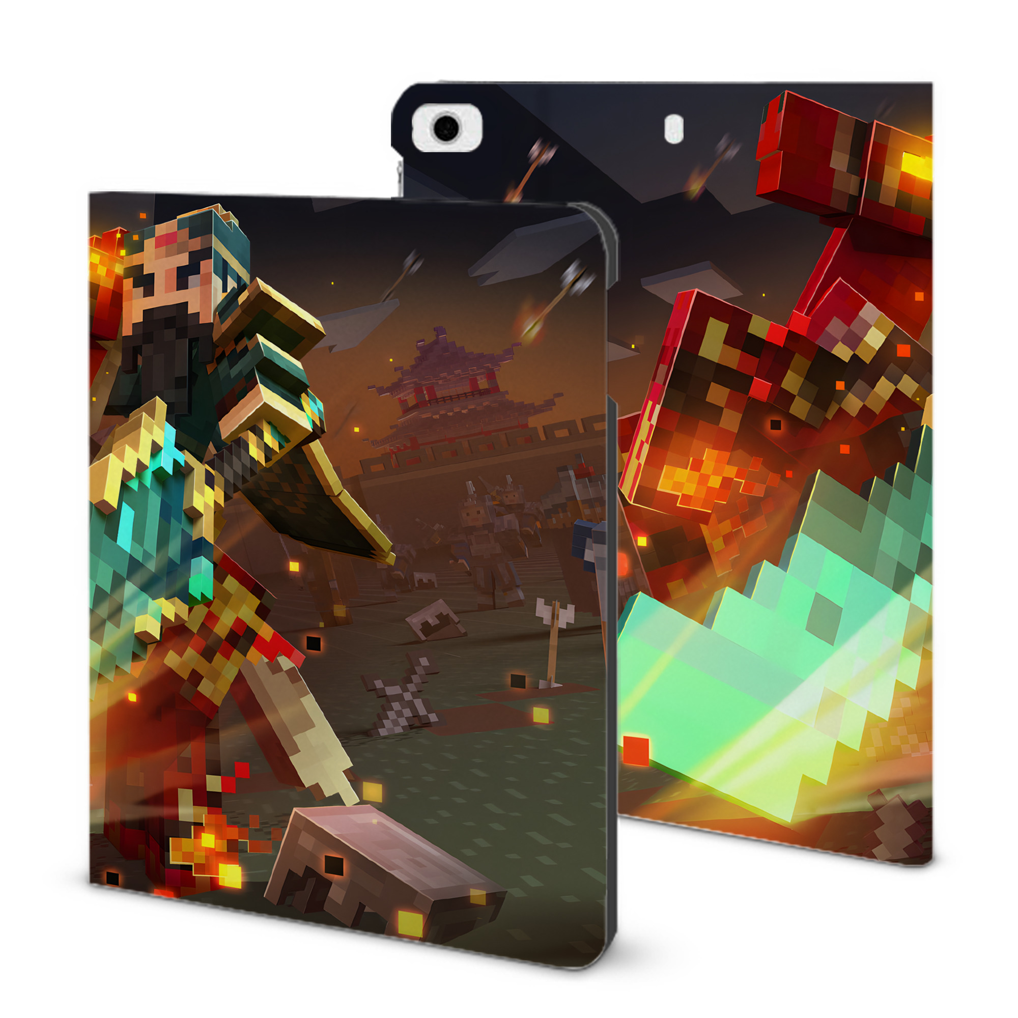 （画像用） マインクラフト ブロックの世界 Minecraft MC Block world IPad ケース ブック型 PUレザー TPU 耐衝撃 軽量 薄型 ペン収納なし 全面保護 IPad 各モデル対応